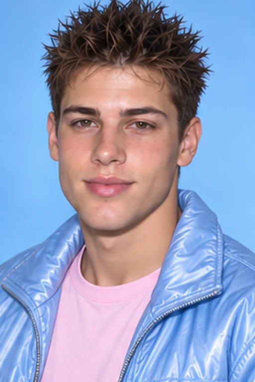 The same person in a Y2K-inspired portrait with playful hair, pastel clothing and a glossy pop-inspired finish