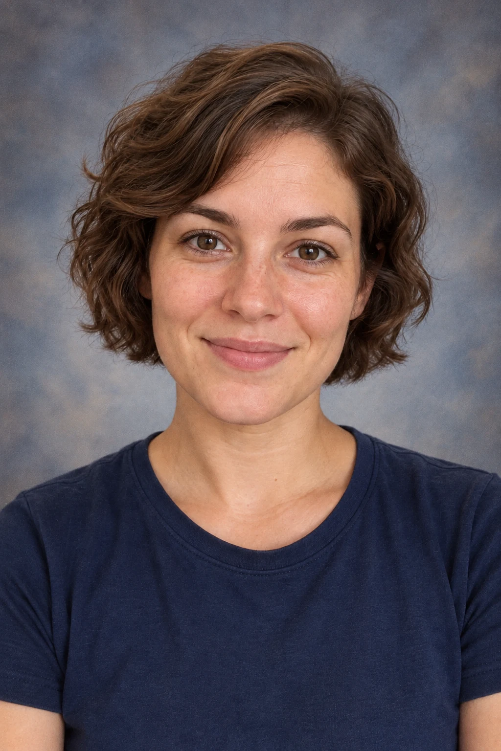 Shoulder-up portrait with faded yearbook tones