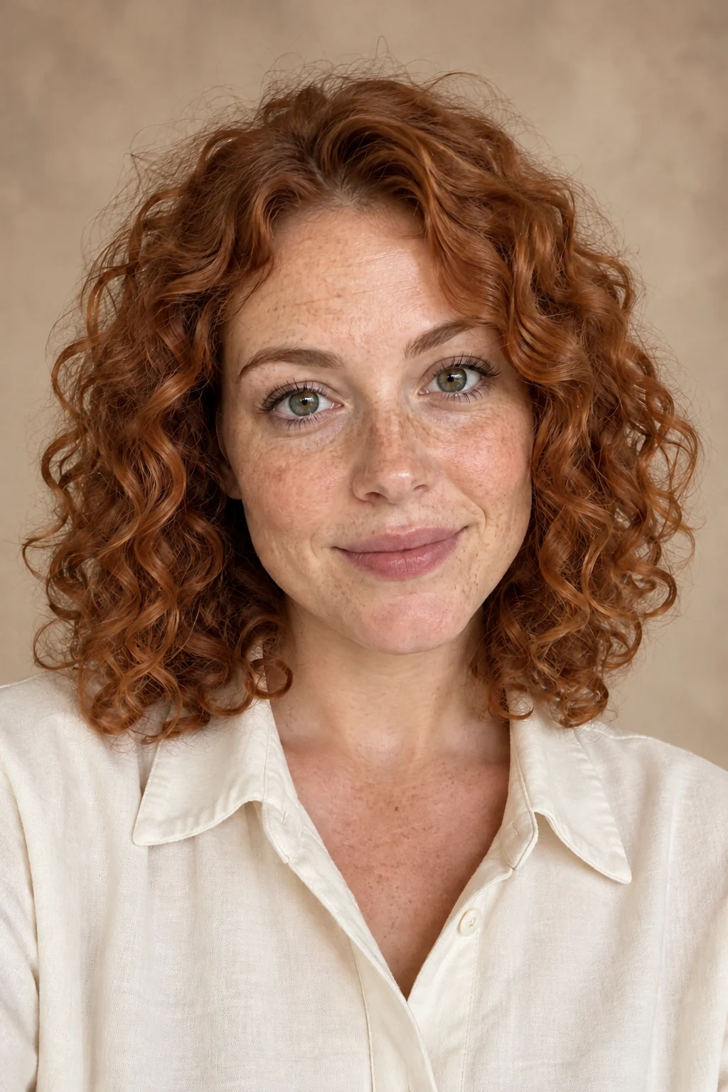 School portrait in warm light against a beige backdrop